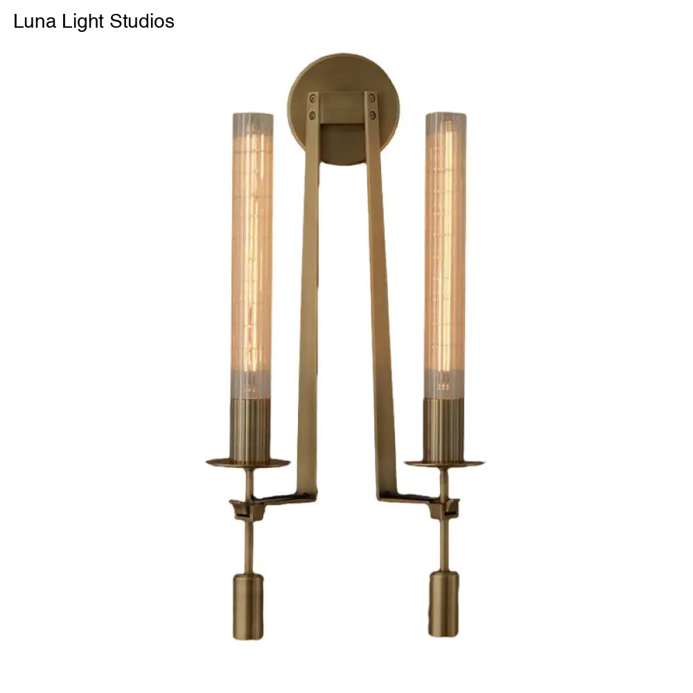Minimalist Metal Tube Bathroom Wall Mount Light | 1/2-Head Brass/Black/Chrome Sconce Fixture