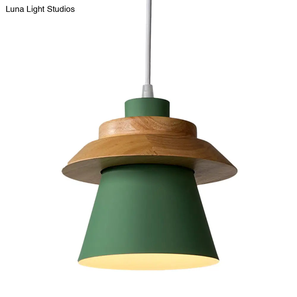 Minimalist Metal & Wooden Pendant Light Fixture For Dining Room - Down Lighting