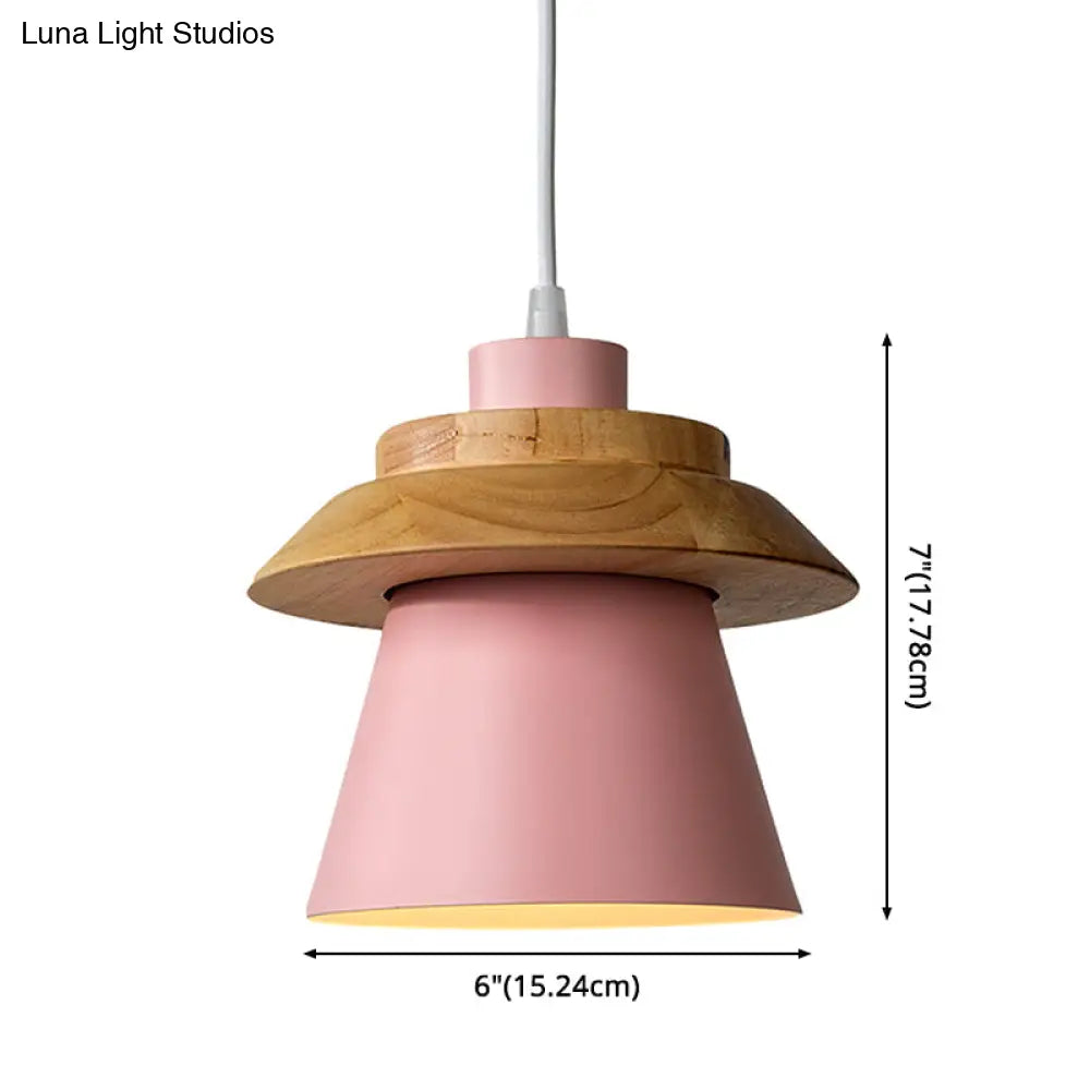 Minimalist Metal & Wooden Pendant Light Fixture For Dining Room - Down Lighting
