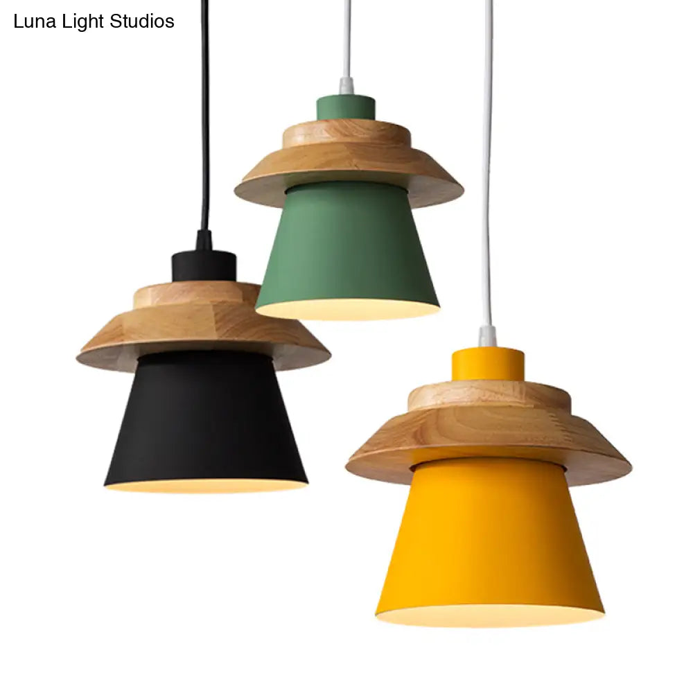 Minimalist Metal & Wooden Pendant Light Fixture For Dining Room - Down Lighting