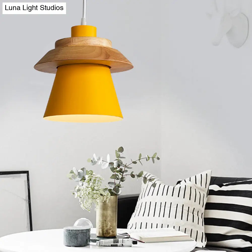 Minimalist Metal & Wooden Pendant Light Fixture For Dining Room - Down Lighting