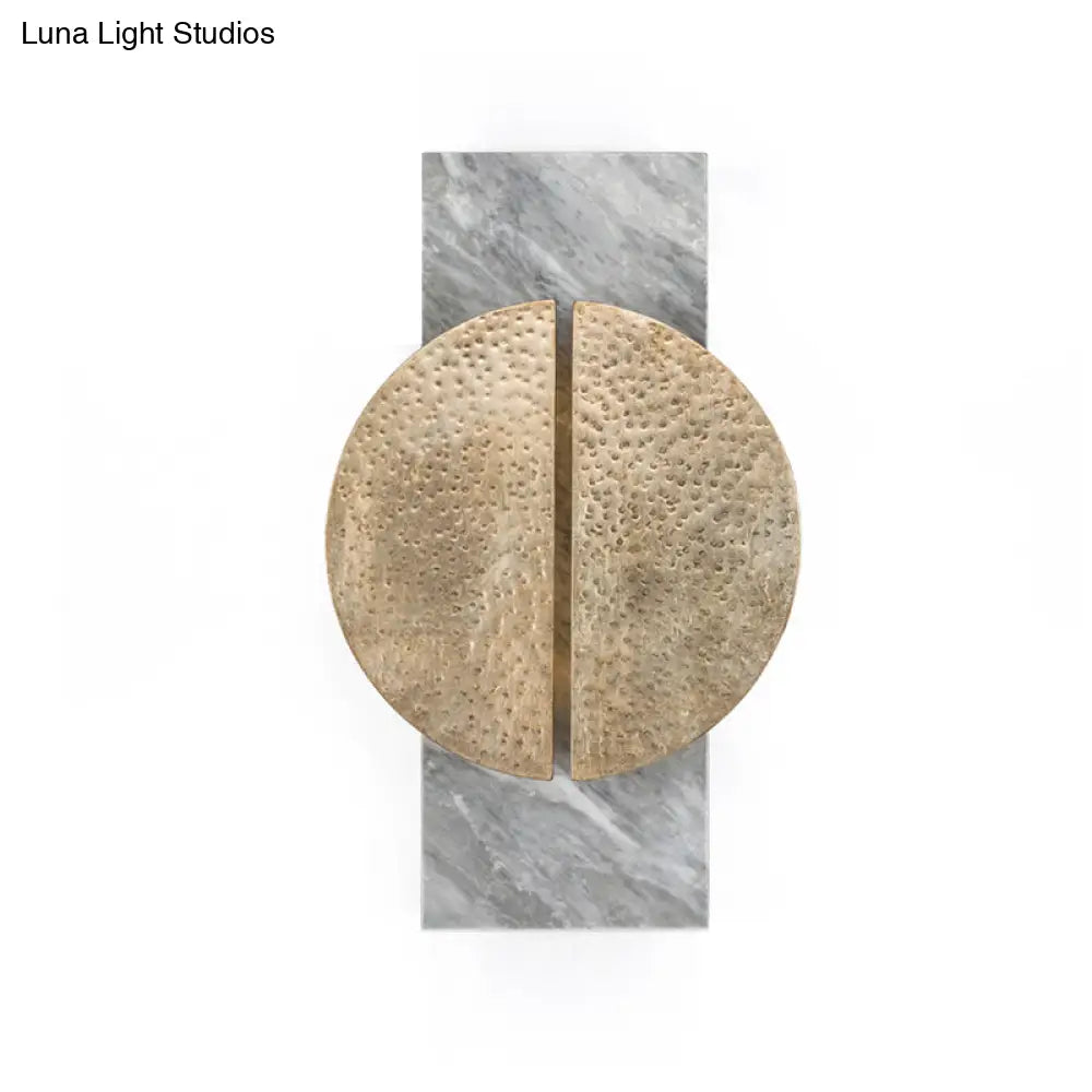 Minimalist Metallic Circle Wall Lamp With Led Sconce - Black/White Rectangle Marble Backplate