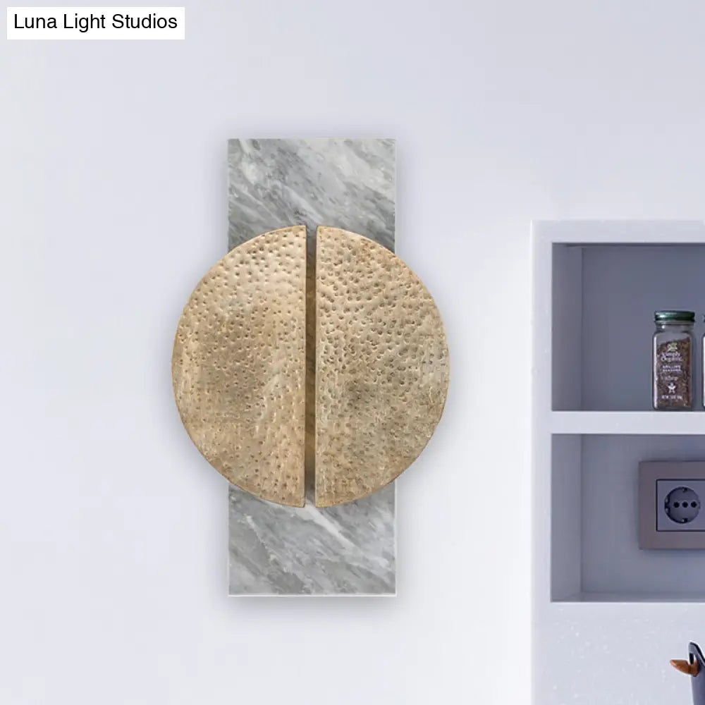 Minimalist Metallic Circle Wall Lamp With Led Sconce - Black/White Rectangle Marble Backplate