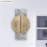 Minimalist Metallic Circle Wall Lamp With Led Sconce - Black/White Rectangle Marble Backplate