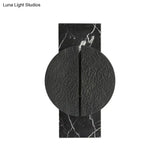 Minimalist Metallic Circle Wall Lamp With Led Sconce - Black/White Rectangle Marble Backplate