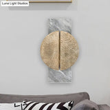 Minimalist Metallic Circle Wall Lamp With Led Sconce - Black/White Rectangle Marble Backplate