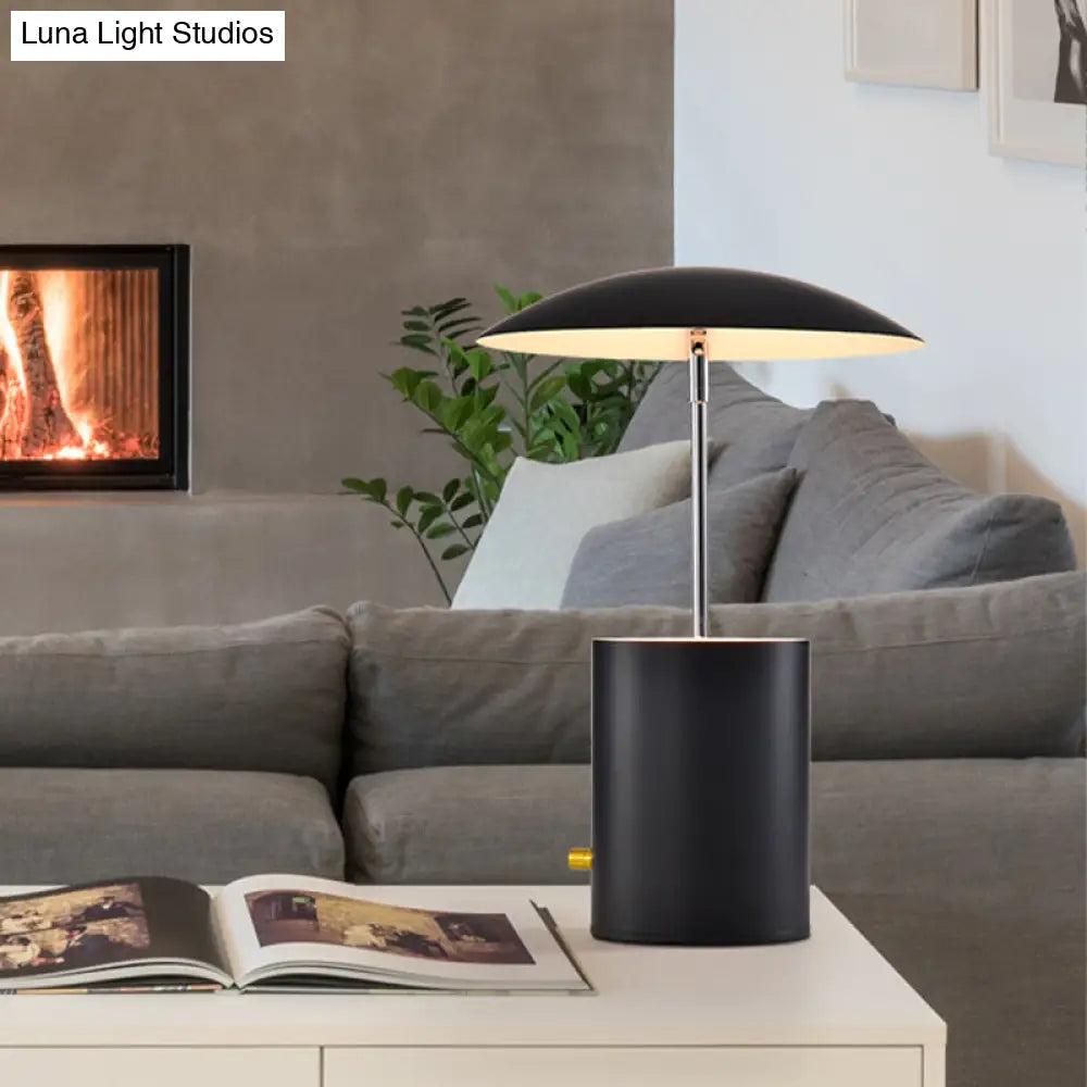 Minimalist Metallic Desk Light - Duckbill & Cylinder 1 Bulb Table Lamp (White/Black Finish) With