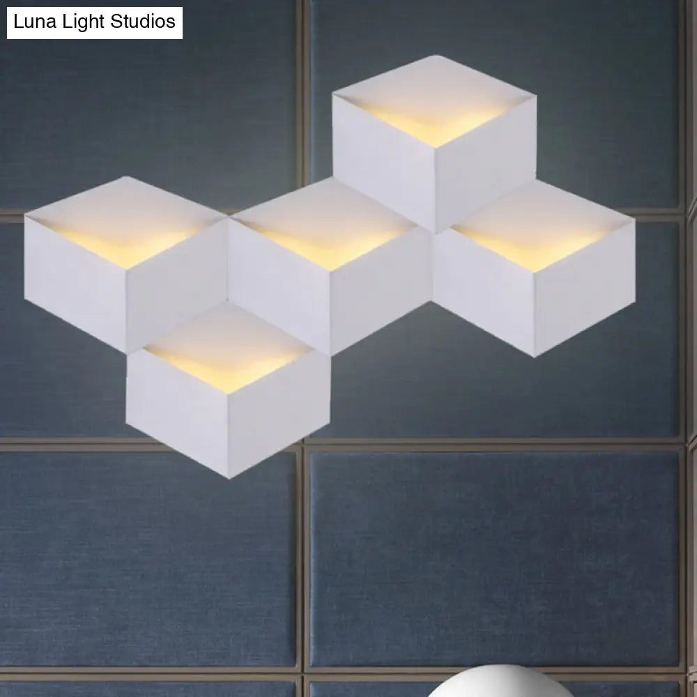 Minimalist Metallic Geometric Wall Mount Light: Cubic Shape 1/2-Light White Lamp For Corridor