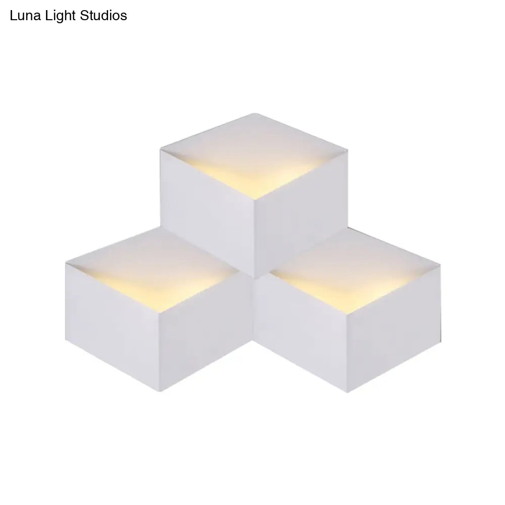 Minimalist Metallic Geometric Wall Mount Light: Cubic Shape 1/2-Light White Lamp For Corridor
