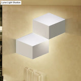 Minimalist Metallic Geometric Wall Mount Light: Cubic Shape 1/2-Light White Lamp For Corridor