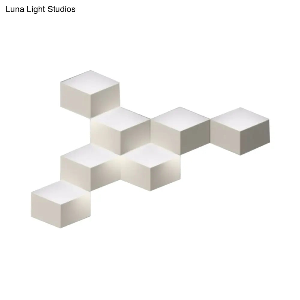Minimalist Metallic Geometric Wall Mount Light: Cubic Shape 1/2-Light White Lamp For Corridor
