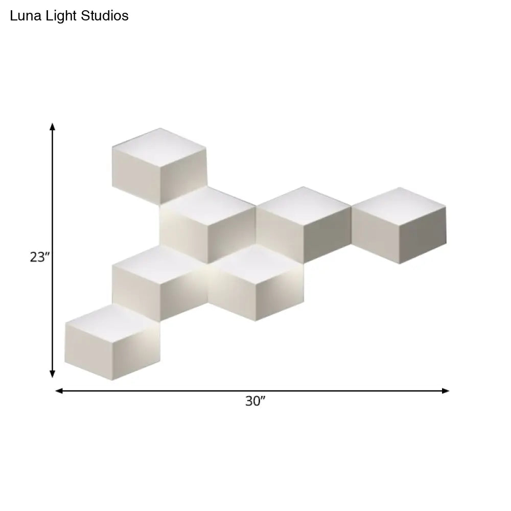 Minimalist Metallic Geometric Wall Mount Light: Cubic Shape 1/2-Light White Lamp For Corridor