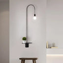 Minimalist Metallic Gooseneck Wall Sconce With Bulb - Black/White/Gold Lighting Fixture Black