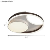 Minimalist Metallic Led Ceiling Mounted Flushmount Lighting In Coffee For Bedroom - 16.5’/20.5’ Wide