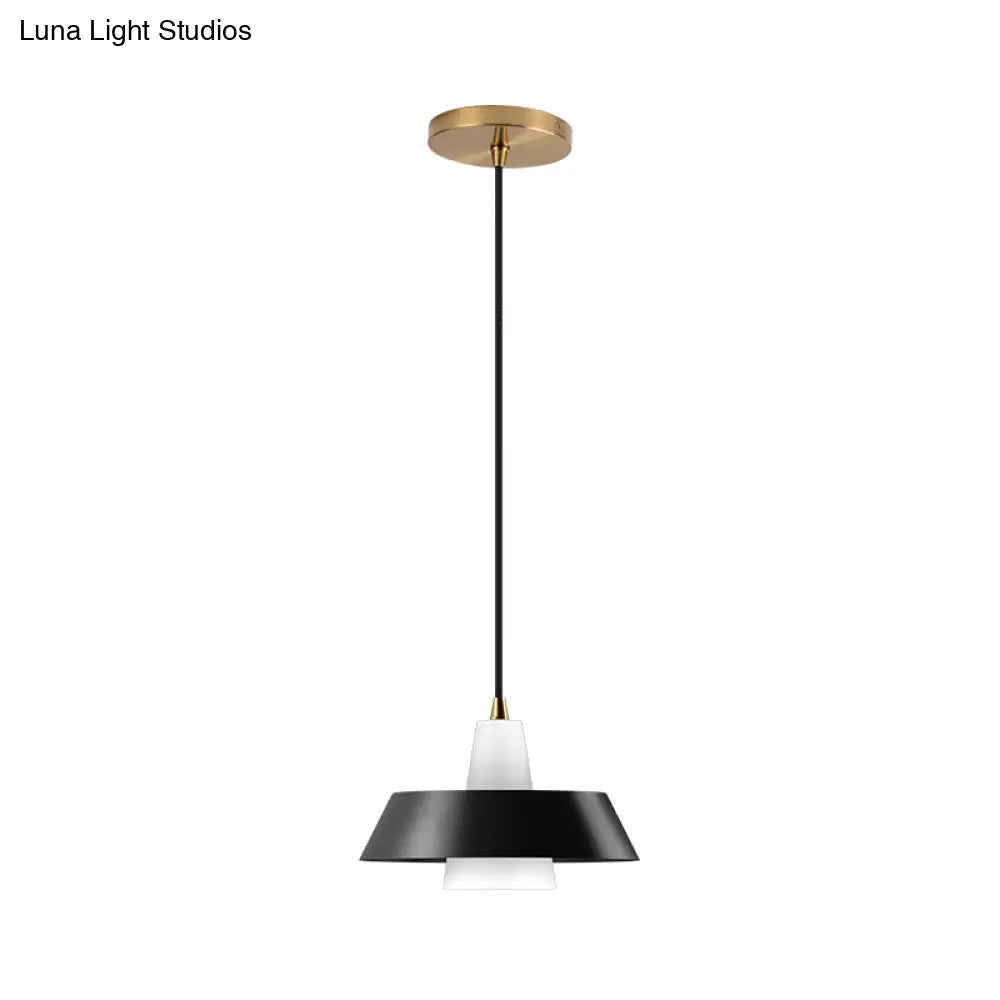 Minimalist Metallic Pendant Lamp: Black/White/Green Capped Hanging Lighting For Bedroom