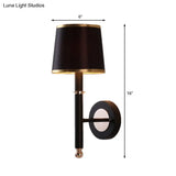 Minimalist Metallic Wall Sconce Light 1-Light Black/Flaxen For Bedroom - 16/18.5 Cone Mount Lighting