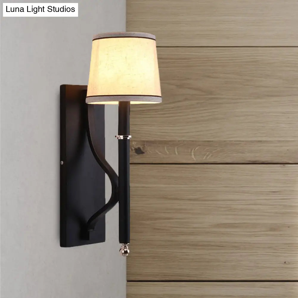 Minimalist Metallic Wall Sconce Light 1-Light Black/Flaxen For Bedroom - 16/18.5 Cone Mount Lighting