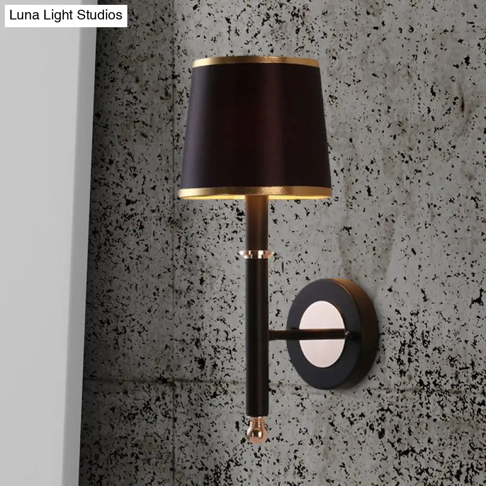 Minimalist Metallic Wall Sconce Light 1-Light Black/Flaxen For Bedroom - 16/18.5 Cone Mount Lighting