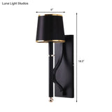 Minimalist Metallic Wall Sconce Light 1-Light Black/Flaxen For Bedroom - 16/18.5 Cone Mount Lighting