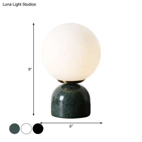 Minimalist Milky Glass Bedside Table Lamp With Marble Pedestal
