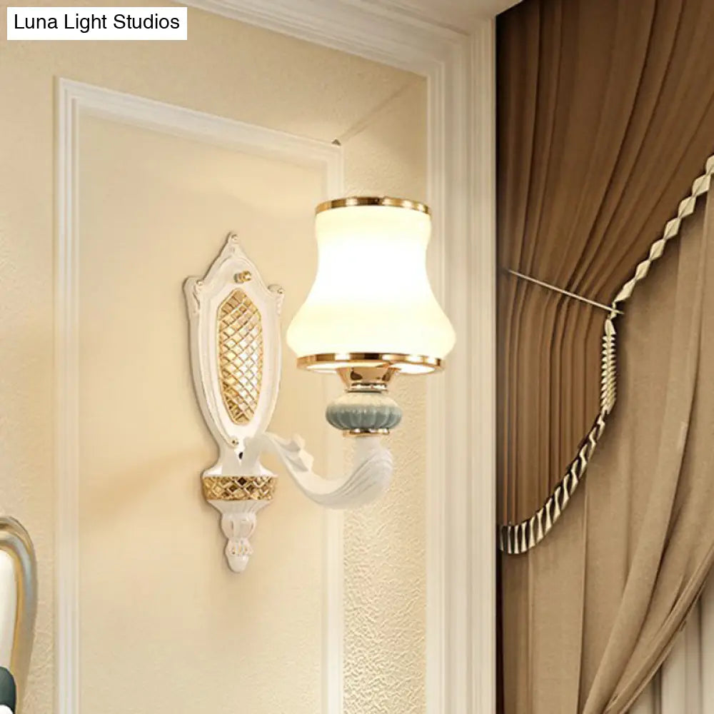 Minimalist Milky Glass Wall Sconce Light For Living Room In White