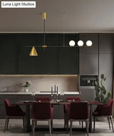 Minimalist Modern Linear Chandelier With Spherical White Glass Ceiling Light Fixture