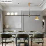 Minimalist Modern Linear Chandelier With Spherical White Glass Ceiling Light Fixture
