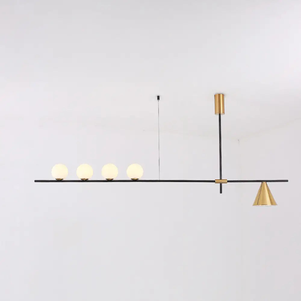 Minimalist Modern Linear Chandelier With Spherical White Glass Ceiling Light Fixture 5 / Gold