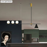 Minimalist Modern Linear Chandelier With Spherical White Glass Ceiling Light Fixture