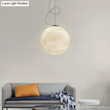 Minimalist Moon Shaped Hanging Lamp: Resin Ceiling Light In White