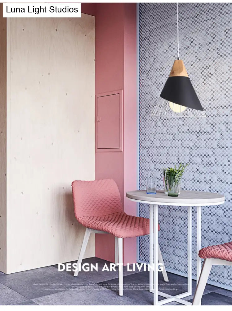 Minimalist Nordic Macaroon Hanging Light With Solid Wood Shade For Bedroom