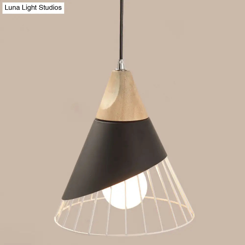 Minimalist Nordic Macaroon Hanging Light With Solid Wood Shade For Bedroom