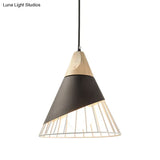 Minimalist Nordic Macaroon Hanging Light With Solid Wood Shade For Bedroom