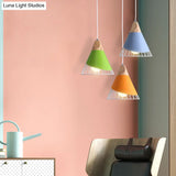 Minimalist Nordic Macaroon Hanging Light With Solid Wood Shade For Bedroom