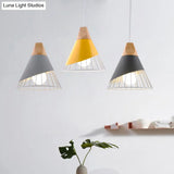 Minimalist Nordic Macaroon Hanging Light With Solid Wood Shade For Bedroom