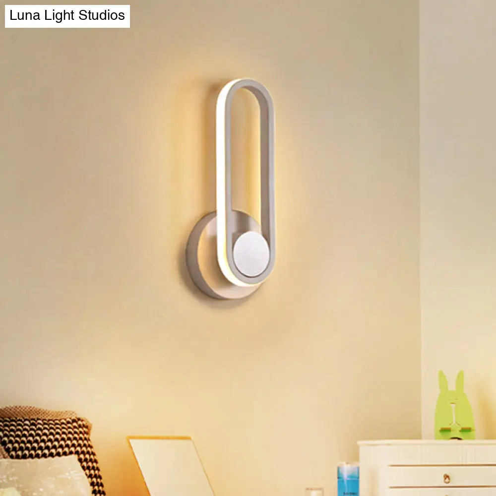 Minimalist Oblong-Ring Led Bedside Lamp In Black/White - Acrylic Shade Warm/White Light