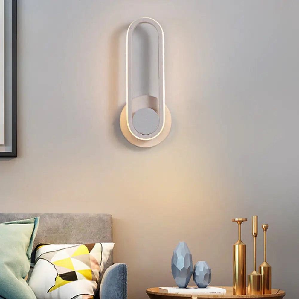 Minimalist Oblong-Ring Led Bedside Lamp In Black/White - Acrylic Shade Warm/White Light White / Warm