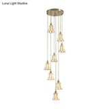 Minimalist Opal Frosted Glass 8-Light Gold Flower Stair Pendant Lamp
