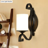 Minimalist Opal Glass Black Wall Sconce For Bedroom - 1 Head Cylinder Lamp Fixture