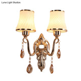 Minimalist Opal Glass Brass Wall Sconce With Crystal Accents