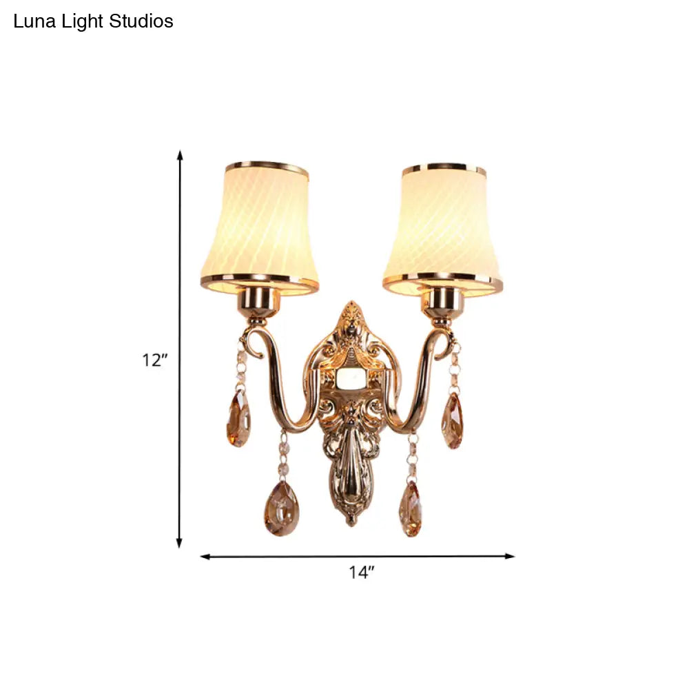 Minimalist Opal Glass Brass Wall Sconce With Crystal Accents