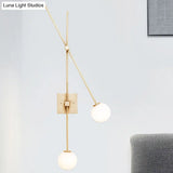 Minimalist Opal Glass Bubble Wall Sconce With Metal Arm - 2 Bulb Light Fixture In Black/Gold