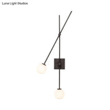 Minimalist Opal Glass Bubble Wall Sconce With Metal Arm - 2 Bulb Light Fixture In Black/Gold