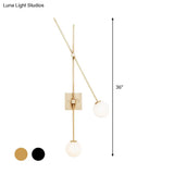 Minimalist Opal Glass Bubble Wall Sconce With Metal Arm - 2 Bulb Light Fixture In Black/Gold