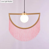 Minimalist Opal Glass Globe Suspension Light: 1-Light Hanging Lamp With Elegant Fringe