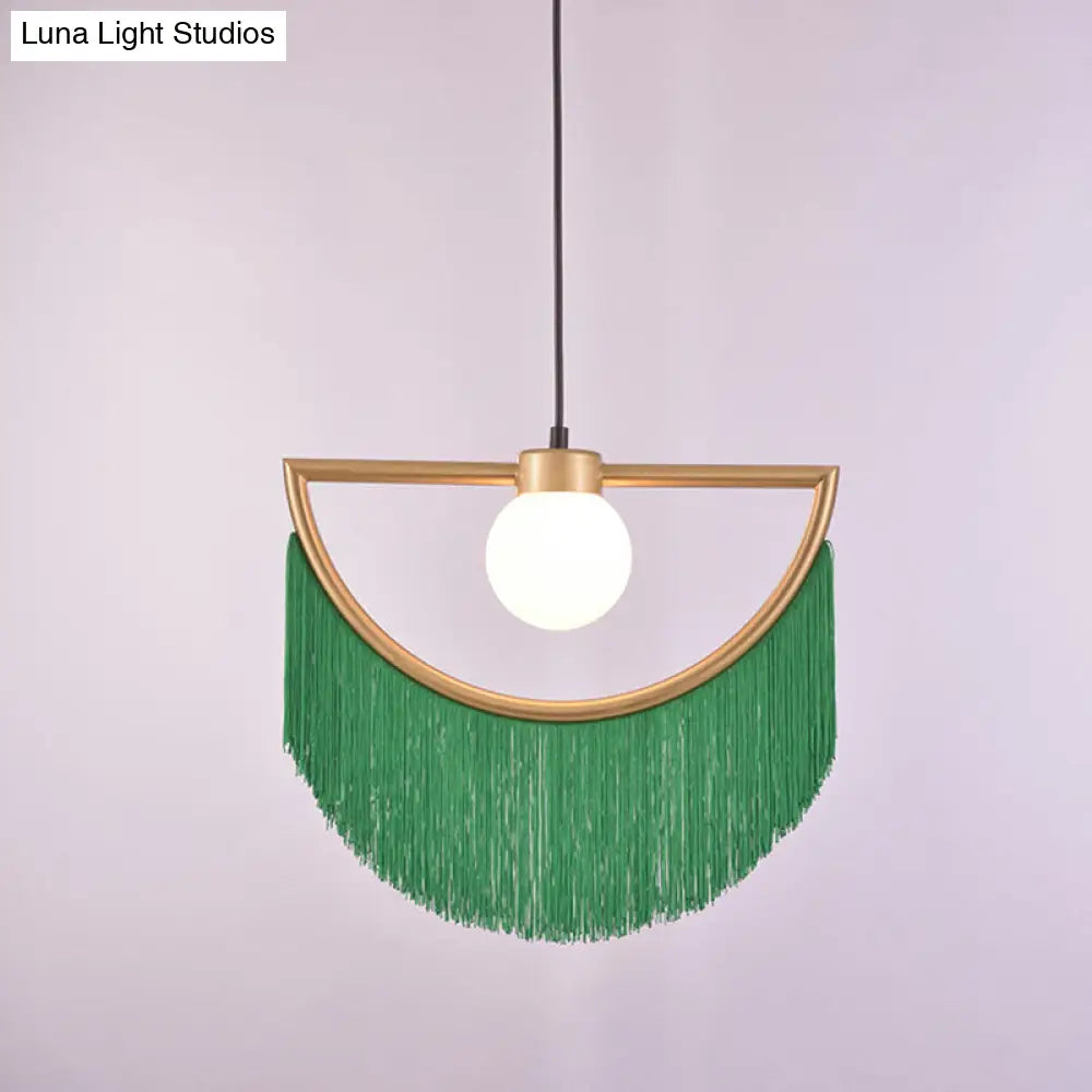 Minimalist Opal Glass Globe Suspension Light: 1-Light Hanging Lamp With Elegant Fringe