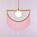 Minimalist Opal Glass Globe Suspension Light: 1-Light Hanging Lamp With Elegant Fringe Pink / 15