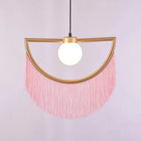 Minimalist Opal Glass Globe Suspension Light: 1-Light Hanging Lamp With Elegant Fringe Pink / 15