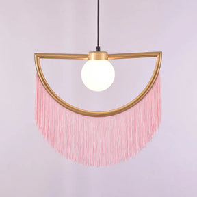 Minimalist Opal Glass Globe Suspension Light: 1-Light Hanging Lamp With Elegant Fringe Pink / 15