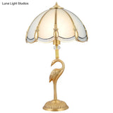 Minimalist Peacock Feather Beveled Glass Table Lamp In Brass 1-Light Living Room Nightstand Lighting